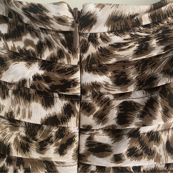 Adrianna Papell Womens Animal Print Size 4 Brown And Cream Pleated Sheath Dress - Picture 7 of 10
